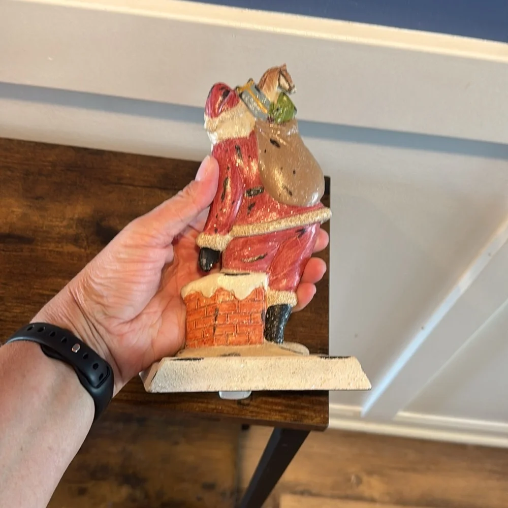 LARGE CHRISTMAS STOCKING HOLDER, HANGER - OLD FASHIONED SANTA CLAUS